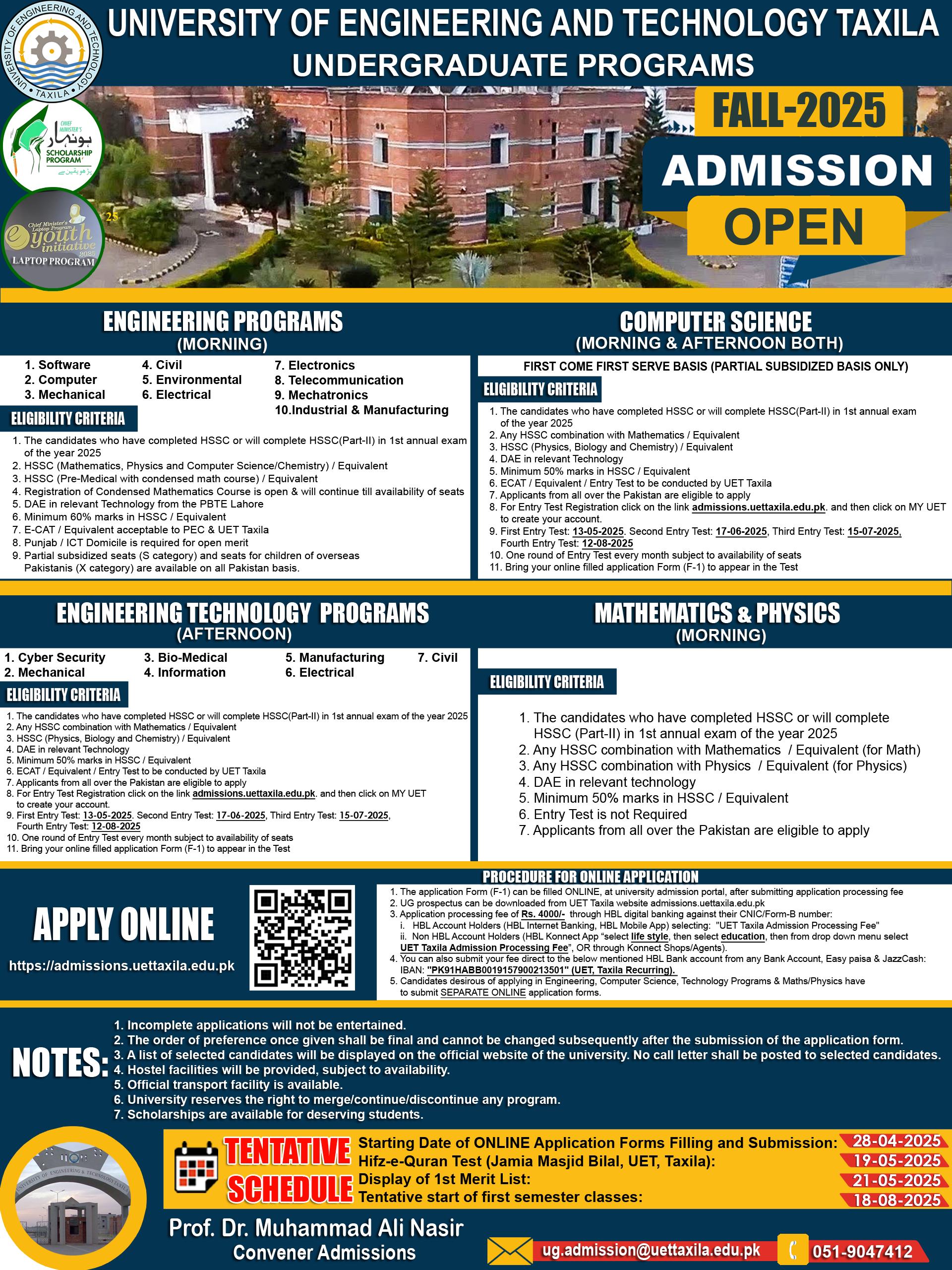 UET Taxila UG Admissions